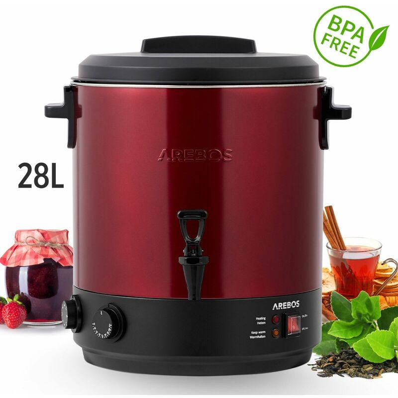 Arebos - Automatic Preserving Cooker 1800 w Preserving Pot 28 l with Timer, Thermostat & Overheating Protection Steplessly Adjustable 30-110°C Mulled