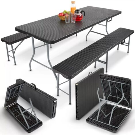 AREBOS beer tent set 3-piece set table + 2 x bench indoor - outdoor tent set beer table set foldable & with carrying handle camping table rattan look black