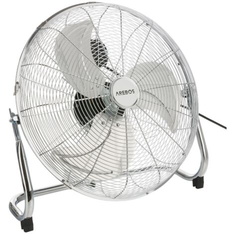 AREBOS Bodenventilator Ø45 cm  Windmaschine Retro Stil  Ventilator  3 Geschwindigkeitsstufen  hoher Luftdurchsatz  100° einstellbarer Neigungswinkel  Chrom