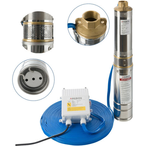 Arebos Bomba para pozos profundos Bomba sumergible Electrobomba 4'' 370 W