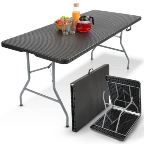 AREBOS Buffettisch klappbar 182x74x74 cm Campingtisch Partytisch Klapptisch Gartentisch für Garten Terrasse und Balkon zusammenklappbar  8 Personen  Ink. Tragegriff  Schwarz Rattanoptik