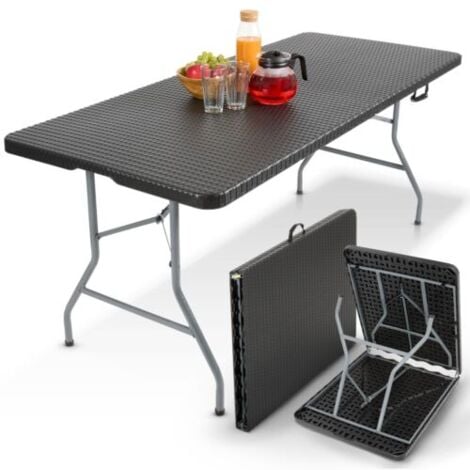 AREBOS  Buffettisch zusammenklappbar 182 x 74 x 74 cm in Rattan Optik Wetterfest Gartentisch Partytisch Klapptisch für Garten Terrasse und Balkon  8 Personen  Campingtisch mit Tragegriff  Schwarz