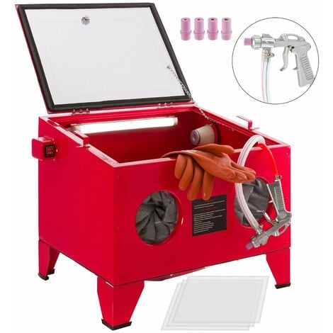 AREBOS Cabina chorreadora de arena  Gabinete de arenado  Máquina de soplado de arena  Pistolas de chorro de arena  Rojo  90L  Acero  125 PSI