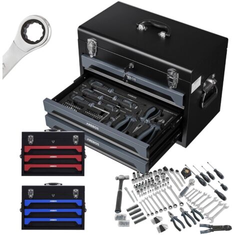 AREBOS Caja herramientas XXL con herramientas para principiantes y profesionales Antracita / Negro