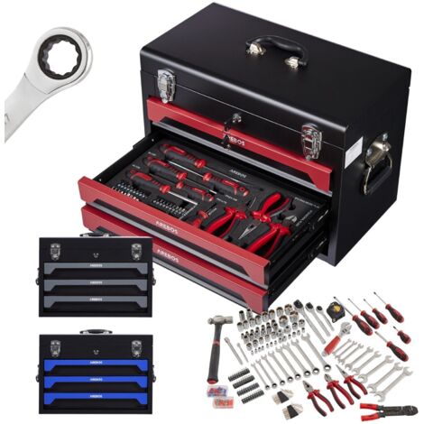 AREBOS Caja herramientas XXL con herramientas para principiantes y profesionales Rojo / Negro
