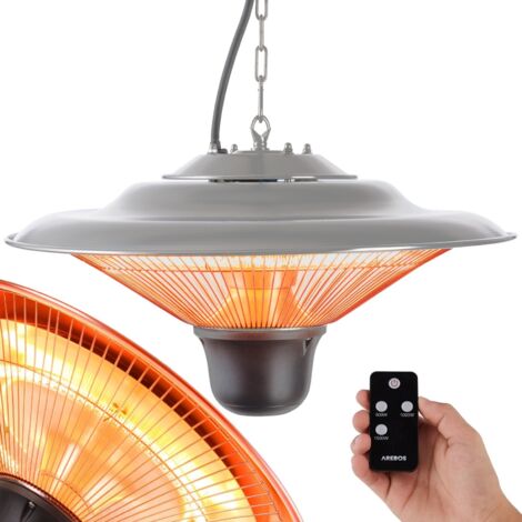 AREBOS Calentador de Techo 1500W - Control Remoto - 3 Ajustes de calor - Calentador Infrarrojo para Exterior e Interior - Argento - Argento