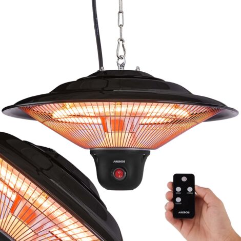 AREBOS Calentador de Techo 1500W - Control Remoto - 3 Ajustes de calor - Calentador Infrarrojo para Exterior e Interior - Negro - Negro