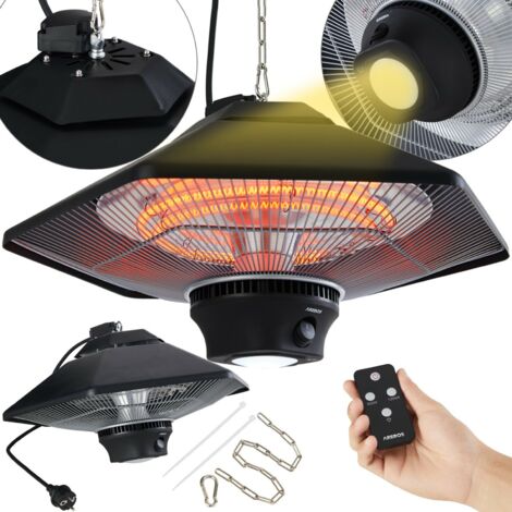 AREBOS Calentador de Techo 2000W - Control Remoto - 3 Ajustes de calor - Calentador Infrarrojo para Exterior e Interior - Negro - Negro