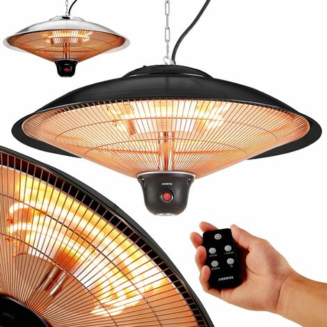 AREBOS Calentador de Techo 2000W - Control Remoto - 3 Ajustes de calor - Calentador Infrarrojo para Exterior e Interior - Negro - Negro