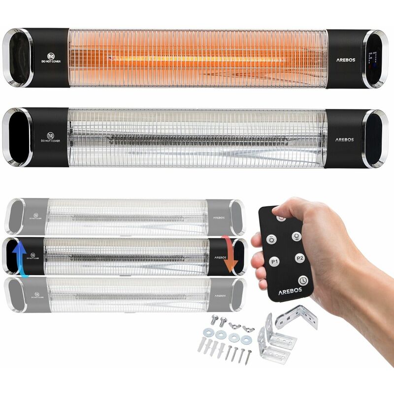 

Calentador Radiante De Infrarrojos De 2000 W Con Mando a Distancia Negro - Arebos