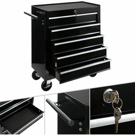 AREBOS Carrello da Officina Carrello Portautensili Cassetta Degli Attrezzi 5 Cassetti