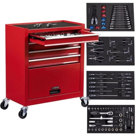 AREBOS Carrello Degli Attrezzi Con 4 Cassetti Carrello da Officina inkl.Utensili