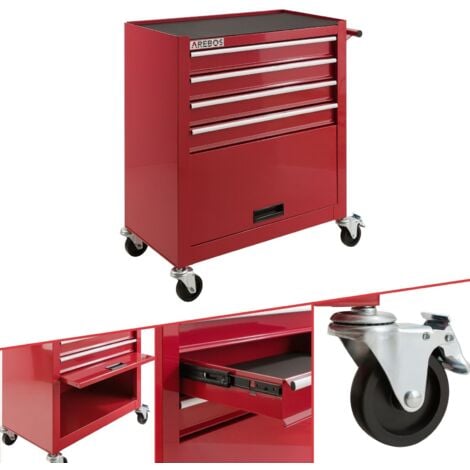 AREBOS Carrello per Officina Carrello per Attrezzi 4 Cassetti + Ampio Scomparto