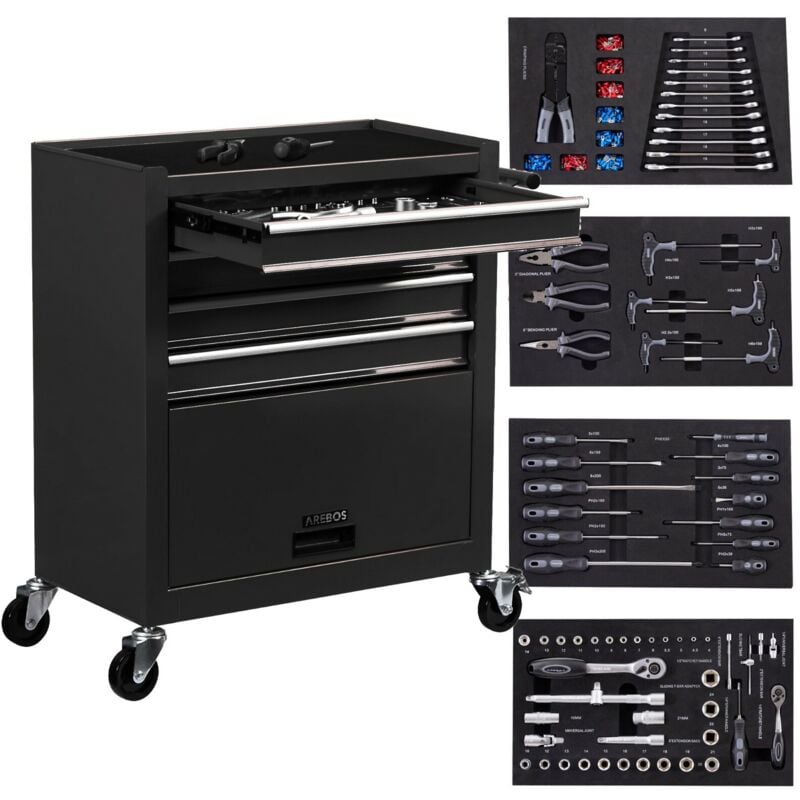 

AREBOS Carro de herramientas Carro de taller con 4 cajones inkl. Tools - Negro