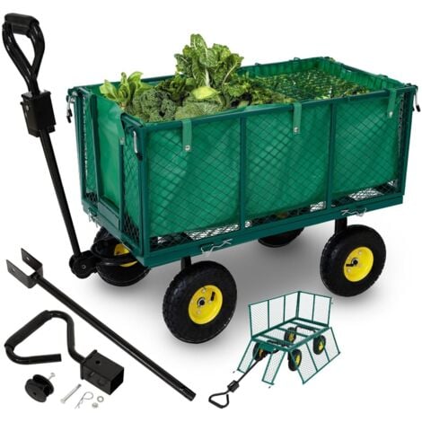 AREBOS Carro para jardin 550 kg - Carro de transporte - Carro de jardín con lona extraíble y ruedas - Carro demano - Verde