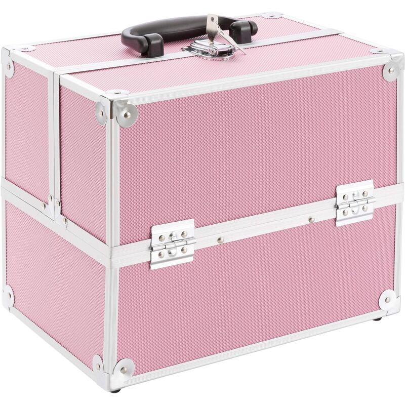 Conteneur Cosmetics 15L Mallette Maquillage Rangement ValiseCompartiments coulissants sur Les Deux côtés Rose - Arebos