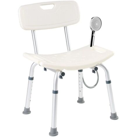 AREBOS Chaise de douche Chaise bain avec dossier Aide au bain Réglable hauteur