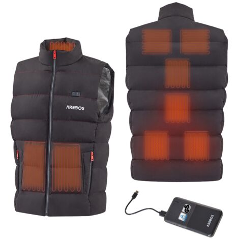 AREBOS Chaleco Térmico Recargable Chaleco de Invierno Chaleco Outdoor Calentable - Negro