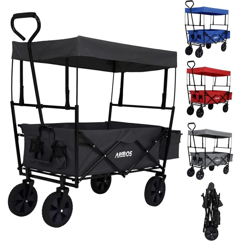 Chariot Pliable avec Toit Chariot de Transport 2X Poches en Filet et 1x Poche extérieure Pliable pneus Pleins en Caoutchouc Poche xxl capacité de