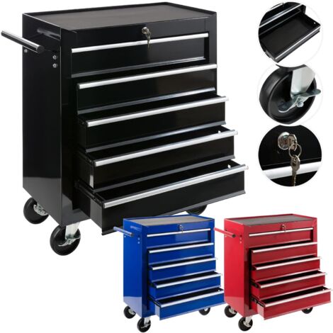 Arebos – Chariot à outils servante roulante 5 tiroirs – Acier thermolaqué – Dimensions 70x33x78cm – Système de verrouillage central