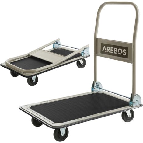 Arebos – Chariot à plate-forme pliable 150 kg – Dimensions 730 x 475 mm – Hauteur 830 mm – Roues pivotantes 360° – Matériau polypropylène et métal