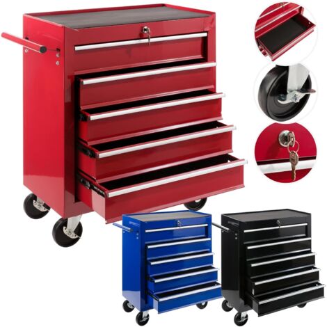 Arebos – Chariot d'atelier 5 tiroirs – Acier robuste – Dimensions 70 x 33 x 78 cm – Roues avec frein – Système de verrouillage central