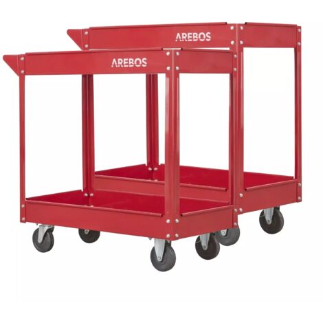 Arebos – Chariot d'atelier 2 étagères en acier – Capacité 100 kg – Dimensions 84x41x79 cm – Résistant aux rayures et aux produits chimiques