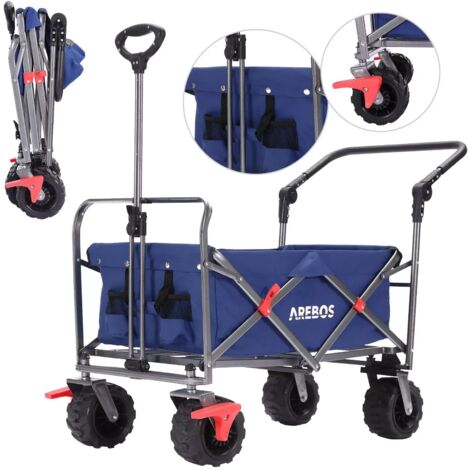 Arebos – Chariot de jardin pliable 100 kg – Dimensions 92 x 62.5 x 80 cm – Tissu Oxford 600D – Roues pivotantes 360° – Barre de poussée télescopique