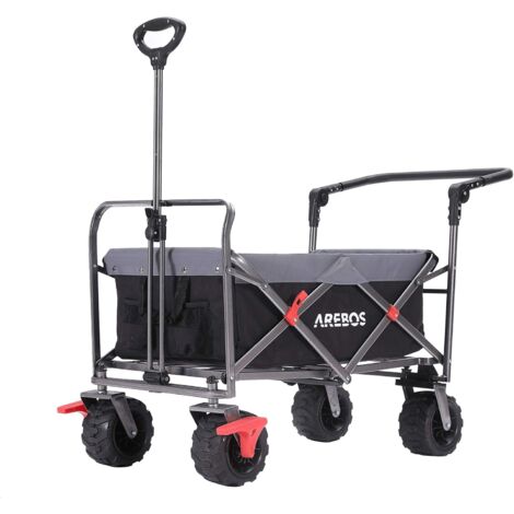 Arebos – Chariot de jardin pliable avec barre de poussée télescopique – Charge maximale 100 kg – Tissu Oxford 600D imperméable – Roues robustes 18x10 cm