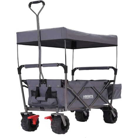 Arebos – Chariot à bras pliable avec toit – Charge max 100 kg – Dimensions déplié 124 x 60 x 128 cm – Tissu Oxford 600D – Roues robustes tout-terrain
