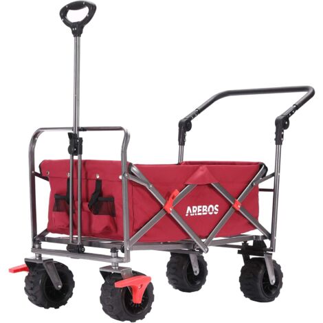 Arebos – Chariot pliable avec 2 poches filet – Freins avant – Barre télescopique – Charge maximale 100 kg – Tissu Oxford 600D imperméable