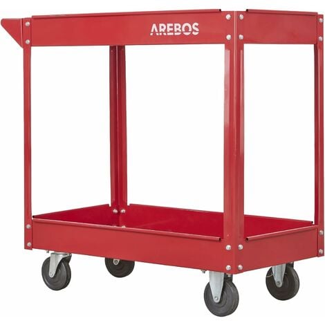AREBOS Chariot Servante d’Atelier Chariot à Outil 2 étages Acier Large capacité de Charge Jusqu’à 100 kg Rouge - rouge