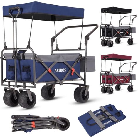 Arebos – Chariot utilitaire pliable 100 kg – Toit amovible – Dimensions 120x63x76 cm – Roues pivotantes 360° – Tissu Oxford 600D