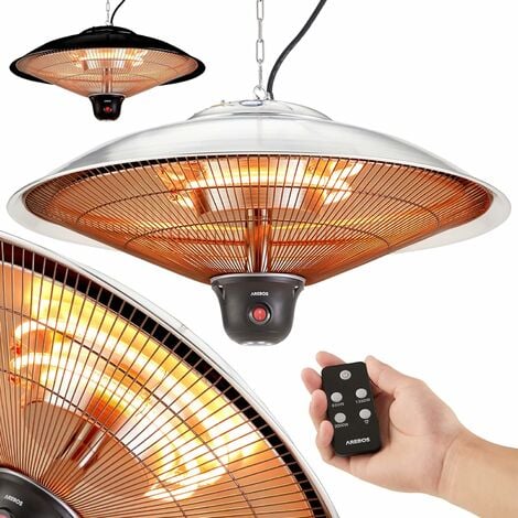 AREBOS Chauffage radiant de plafond 2.000 W 3 réglages de chaleur avec lampe LED + télécommande Argent - Argent