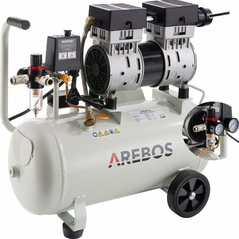AREBOS Compresseur à air comprimé  800W  24L réservoir sous pression  140 L/min  Silencieux  sans huile  8 bar