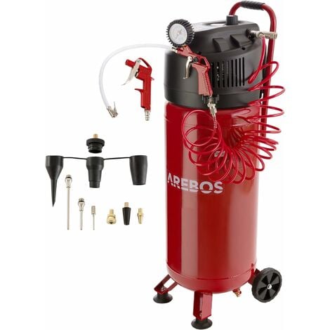 AREBOS Compresseur d'air avec kit d'accessoires 13 pièces mobil Sans huile Arrêt automatique Capacité : 50 l, 30 l ou 6 l (50 litres) - rouge