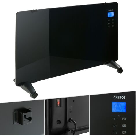 Arebos Convector de vidrio Radiador de cristal Calentador 2000W negro