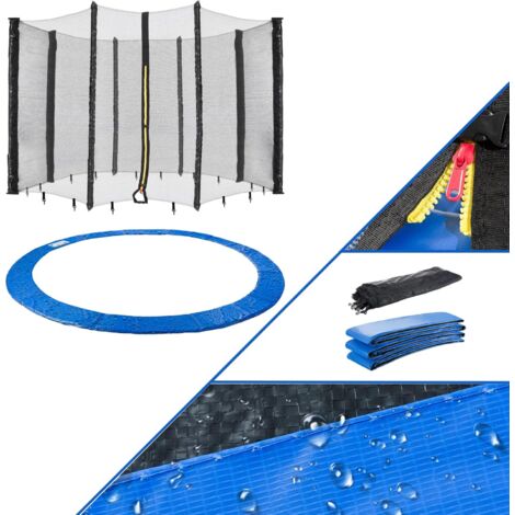 AREBOS Coussin de Protection pour Trampoline 396 cm + Filet pour 8 tiges - Bleu