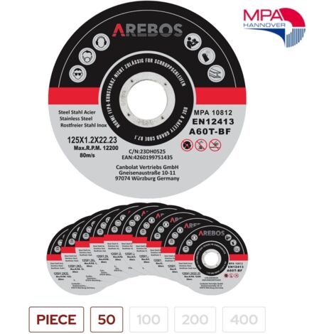 AREBOS cutting discs flexible discs Ø125 mm receiving 22.23 mm thickness 1.2 mm 50 pieces
