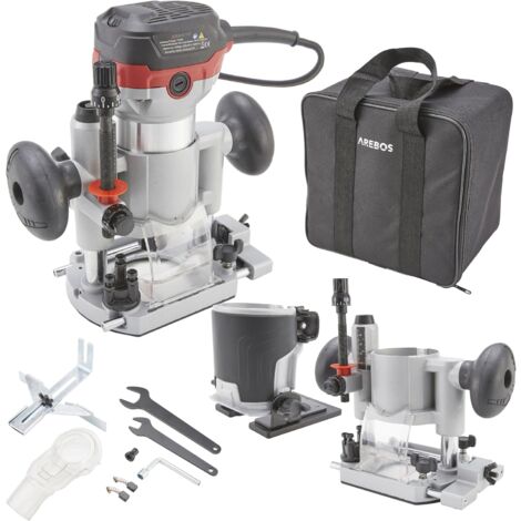 Arebos – Défonceuse plongeante et affleureuse 710 W – Vitesse réglable 10 000 à 30 000 tr/min – Adaptateur ø 6/8 mm – Pour bois, plastique et métal