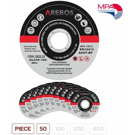 Arebos 50/100/200/400 Disco de Corte inox Ø 115 mm