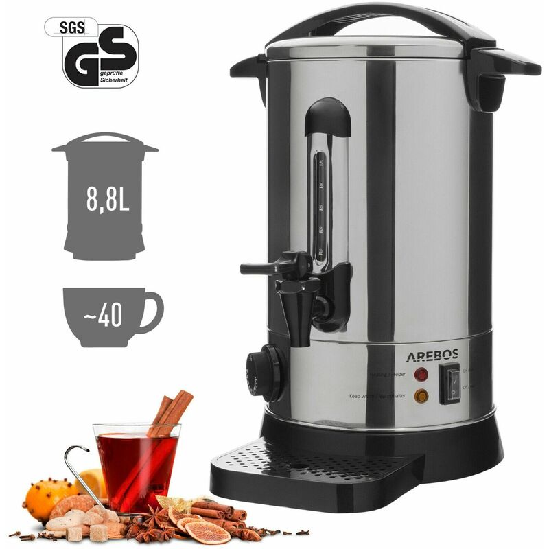 

AREBOS Dispensador de Bebidas Calientes 8,8 L Máquina de Vino Caliente 950 W - plata