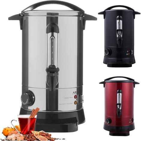 AREBOS Distributeur de Boisson Chaudes 950W Chaudière à eau 6,8L 30 Tasses Marmite à Vin Chaud en Inox Thé Café Soupe Dispositif de réchauffement Thermostat Réglage de la température 30-110°C - argentés