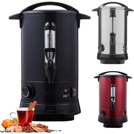 AREBOS Distributeur de Boisson Chaudes 950W Chaudière à eau 6,8L 30 Tasses Marmite à Vin Chaud en Inox Thé Café Soupe Dispositif de réchauffement Thermostat Réglage de la température 30-110°C - Noir