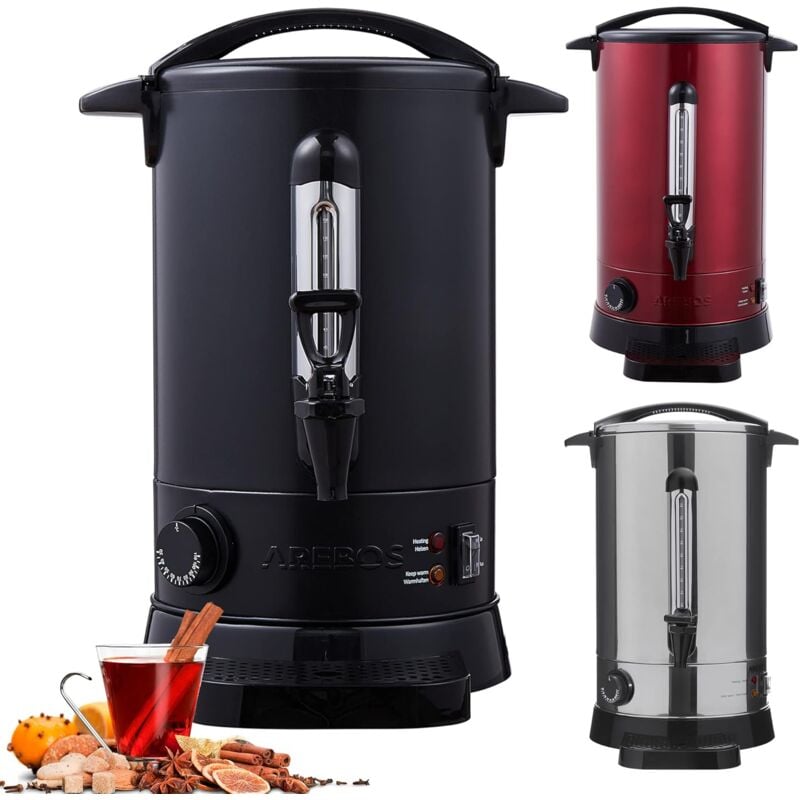 Arebos - Distributeur de Boisson Chaudes 1650W 20L Marmite à Vin Chaud en Inox Réglage de la température 30-110°C Noir