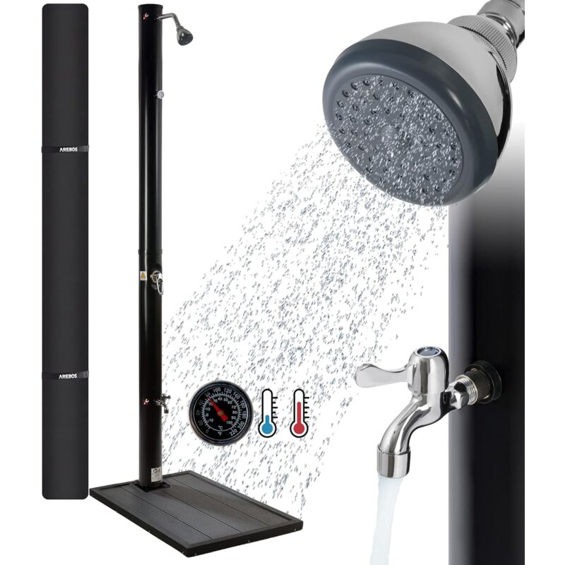 Arebos - Douche Solaire 20 litres et élément de Sol Anthracite avec Housse de Protection avec thermomètre intégré et Douche à Pied