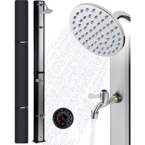 AREBOS Douche Solaire| 35 litres | 216cm | INCL. Capot de Protection | avec thermomètre intégré | pommeau de Douche Rond | avec Douche de Pied | Douche de Jardin avec raccord pour Tuyau d'arrosage