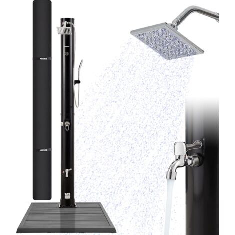 AREBOS Douche Solaire 40 L | avec Couvercle | avec thermomètre intégré | Noir | pommeau de Douche pivotant | douchette Mobile | avec Douche de Pied & raccord de Tuyau d'arrosage