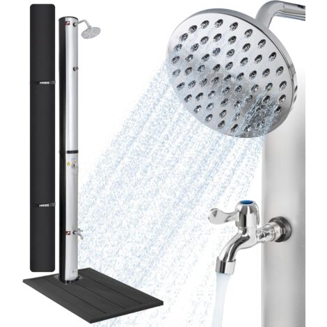 AREBOS Douche Solaire 40 l et élément de Sol INCL. Capot de Protection avec thermomètre intégré et Douche à Pied Douche Piscine pour Le Jardin Température de l'eau jusqu'à 60 °C - Argent/Noir