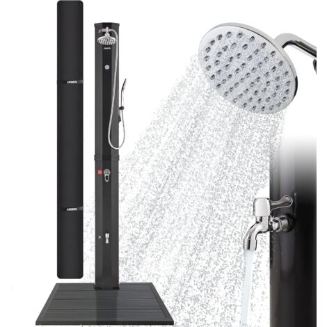 AREBOS Douche Solaire 60 L avec douchette & thermomètre Capot & Plaque de Fond - Noir / Anthracite